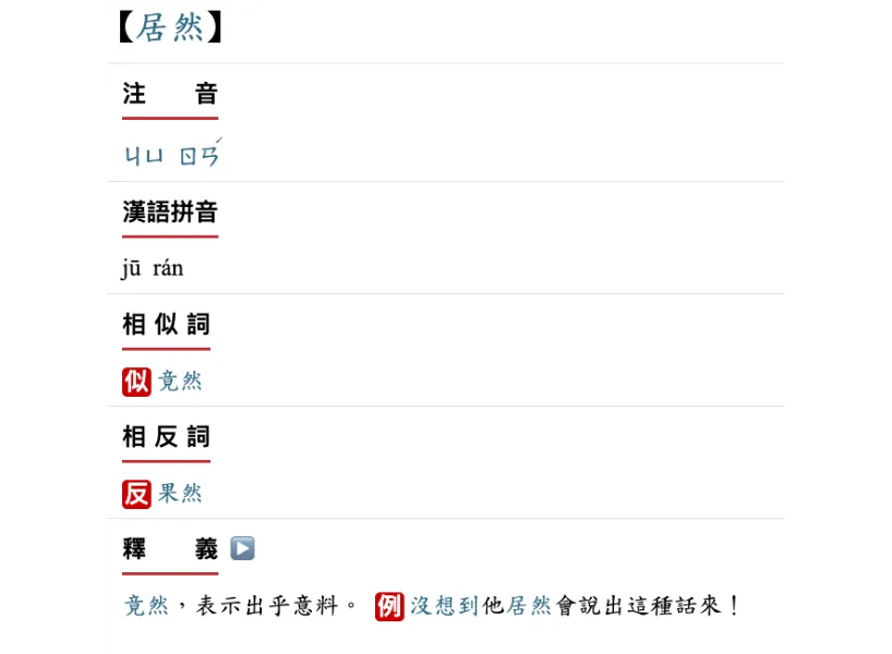 教育部重編國語辭典:居然解釋